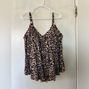 Women’s UPF 50 Leopard print three tiered tankini swim top 2X